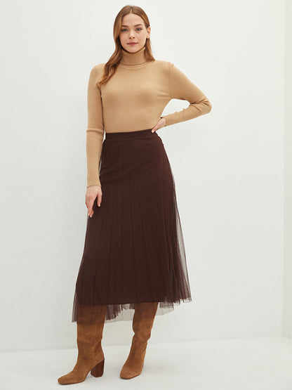 Women's Elastic Waist Straight Pleated Skirt