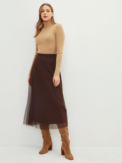 Women's Elastic Waist Straight Pleated Skirt