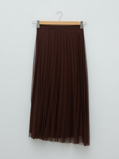 Women's Elastic Waist Straight Pleated Skirt