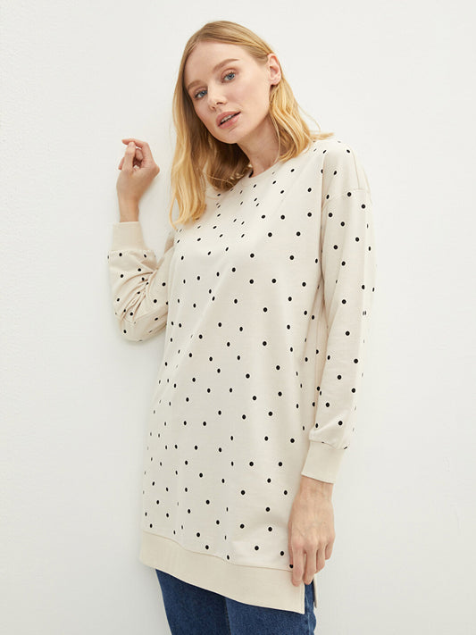 Crew Neck Polka Dot Long Sleeve Women's Sweatshirt Tunic