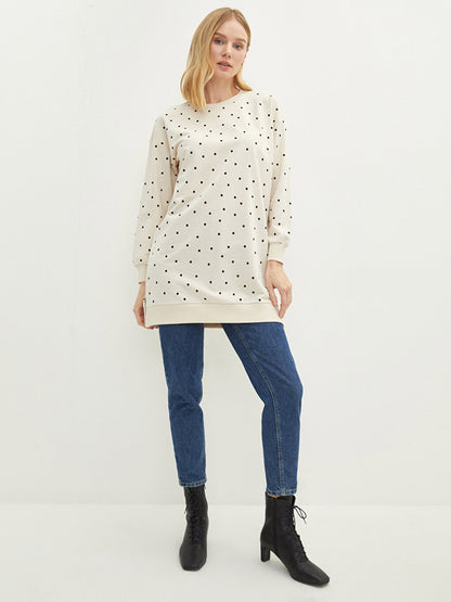 Crew Neck Polka Dot Long Sleeve Women's Sweatshirt Tunic