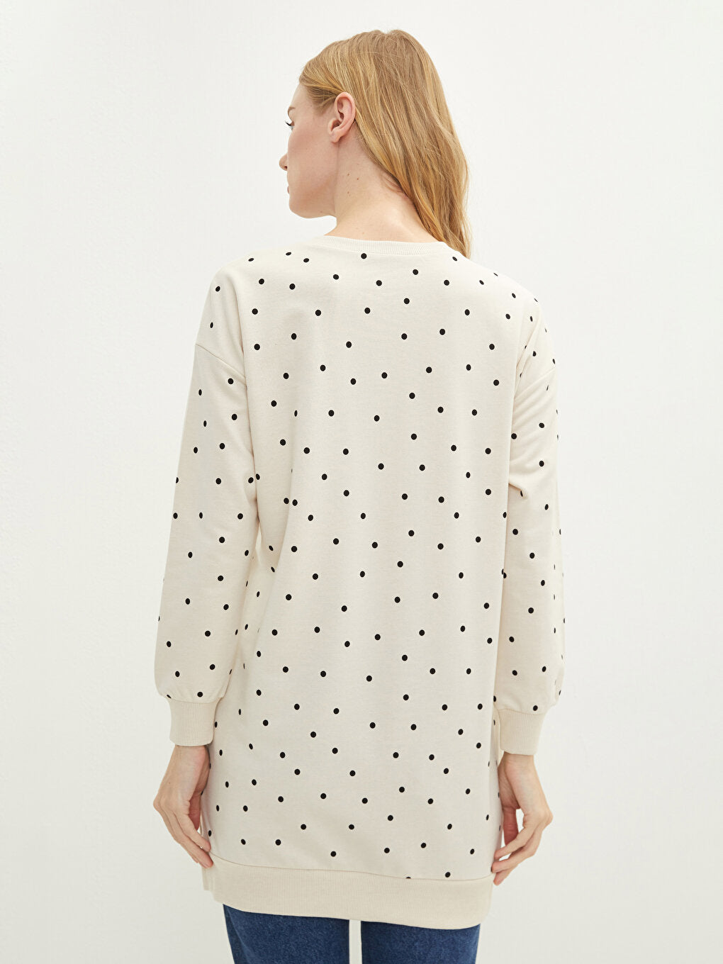 Crew Neck Polka Dot Long Sleeve Women's Sweatshirt Tunic