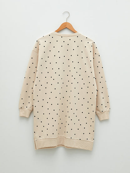 Crew Neck Polka Dot Long Sleeve Women's Sweatshirt Tunic