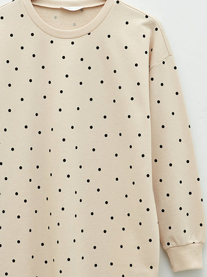 Crew Neck Polka Dot Long Sleeve Women's Sweatshirt Tunic