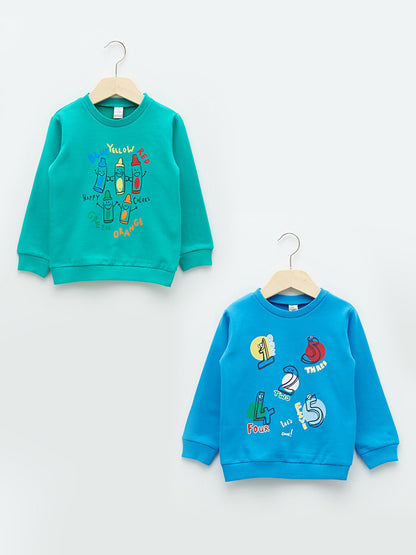 Crew Neck Long Sleeve Printed Baby Boy Sweatshirt 2-pack