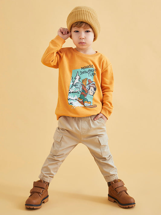 Crew Neck Long Sleeve Nostalgic Monkey Printed Baby Boy Sweatshirt