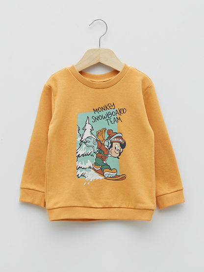 Crew Neck Long Sleeve Nostalgic Monkey Printed Baby Boy Sweatshirt