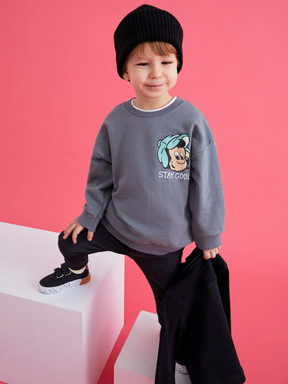 Crew Neck Long Sleeve Nostalgic Monkey Printed Baby Boy Sweatshirt