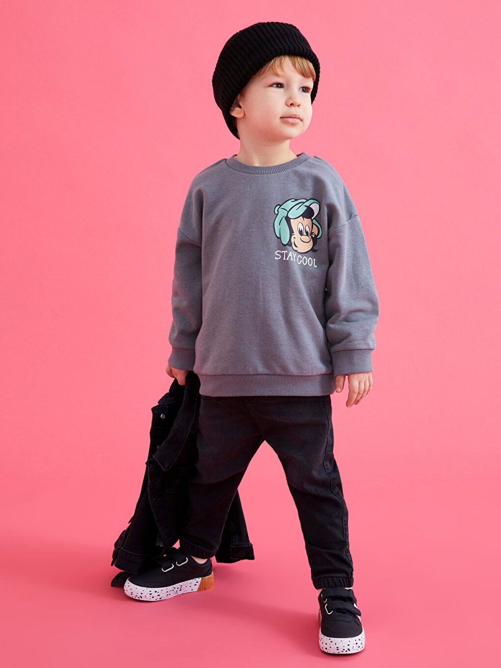 Crew Neck Long Sleeve Nostalgic Monkey Printed Baby Boy Sweatshirt