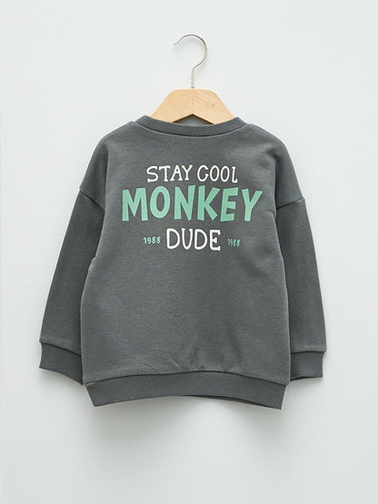 Crew Neck Long Sleeve Nostalgic Monkey Printed Baby Boy Sweatshirt