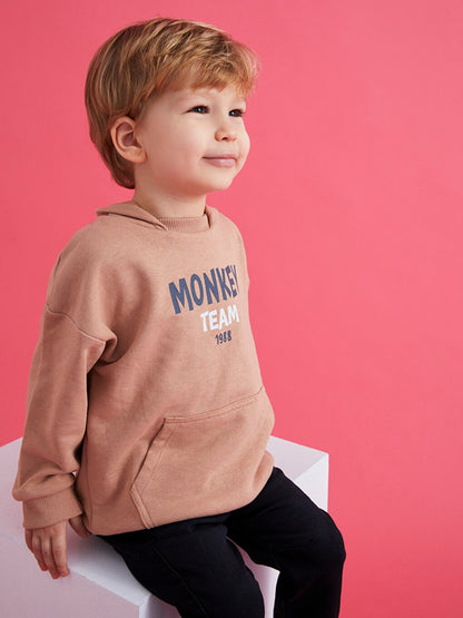 Hooded Long Sleeve Nostalgic Monkey Printed Baby Boy Sweatshirt