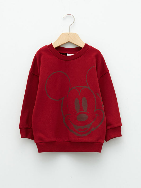 Crew Neck Long Sleeve Mickey Mouse Printed Baby Boy Sweatshirt