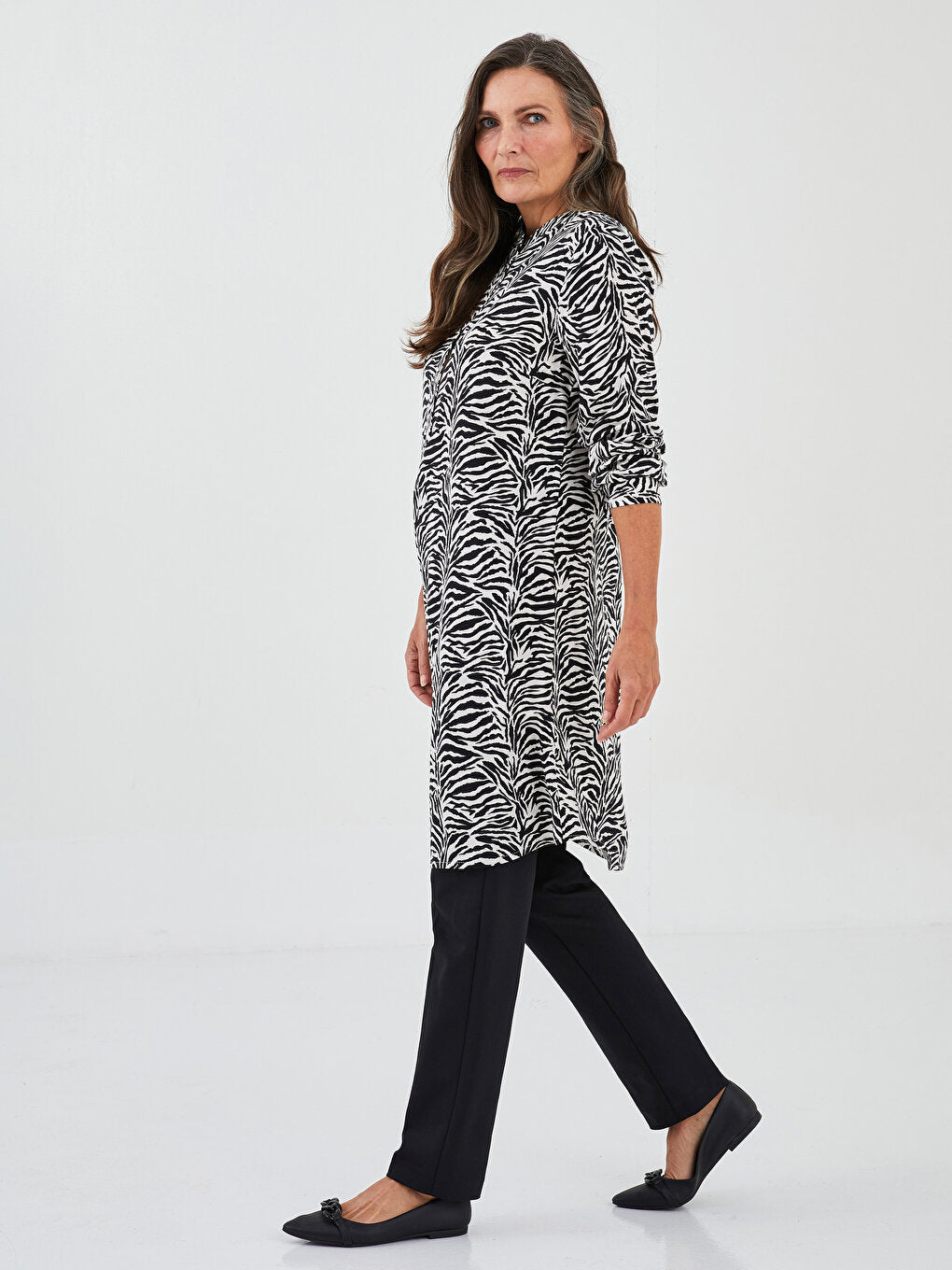 Judge Collar Patterned Long Sleeve Viscose Women's Tunic