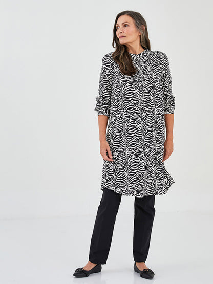 Judge Collar Patterned Long Sleeve Viscose Women's Tunic