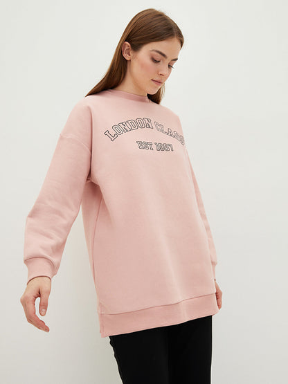 Crew Neck Text Printed Long Sleeve Oversize Women's Sweatshirt Tunic