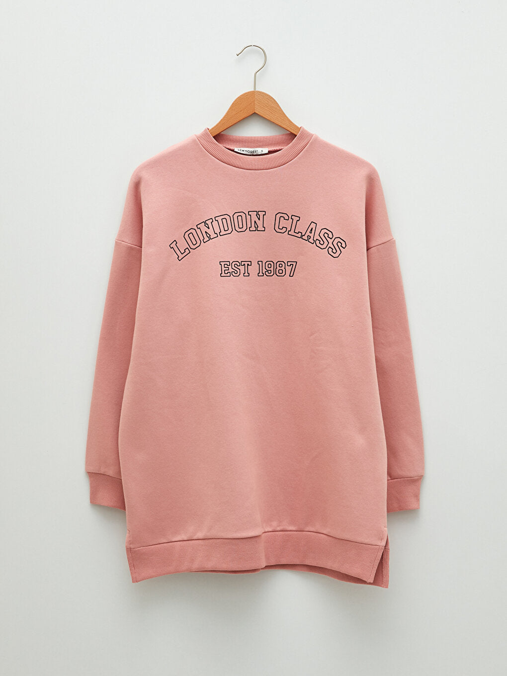 Crew Neck Text Printed Long Sleeve Oversize Women's Sweatshirt Tunic