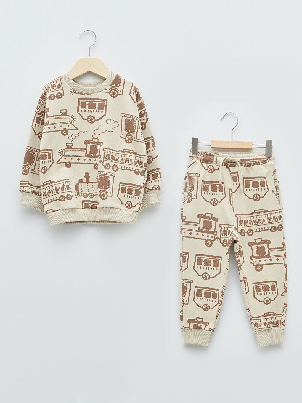 Crew Neck Long Sleeve Printed Baby Boy Sweatshirt and Trousers 2-Piece Set