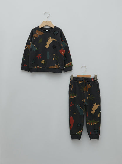 Crew Neck Long Sleeve Printed Baby Boy Sweatshirt and Jogger Pants 2-Piece Set