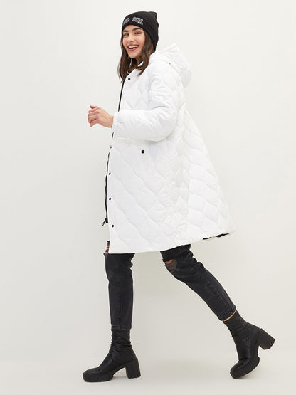 Hooded Quilted Patterned Long Sleeve Women's Puffer Coat