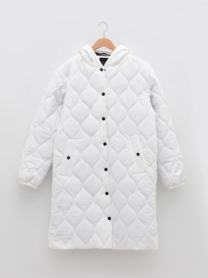 Hooded Quilted Patterned Long Sleeve Women's Puffer Coat