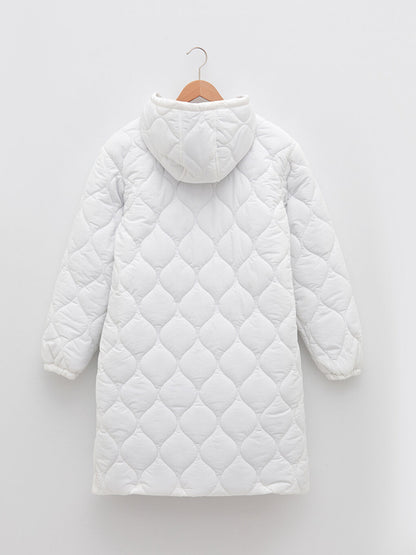 Hooded Quilted Patterned Long Sleeve Women's Puffer Coat