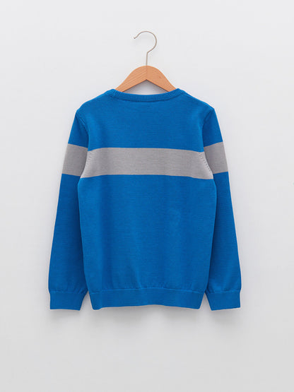 Crew Neck Patterned Long Sleeve Boy's Knitwear Sweater