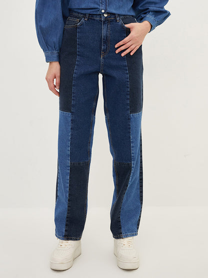 High Waist Straight Fit Women's Rodeo Jean Trousers with Pocket Detail