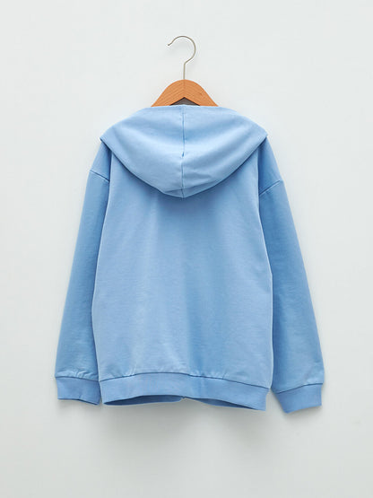 Hooded Printed Long Sleeve Girl's Zipper Sweatshirt