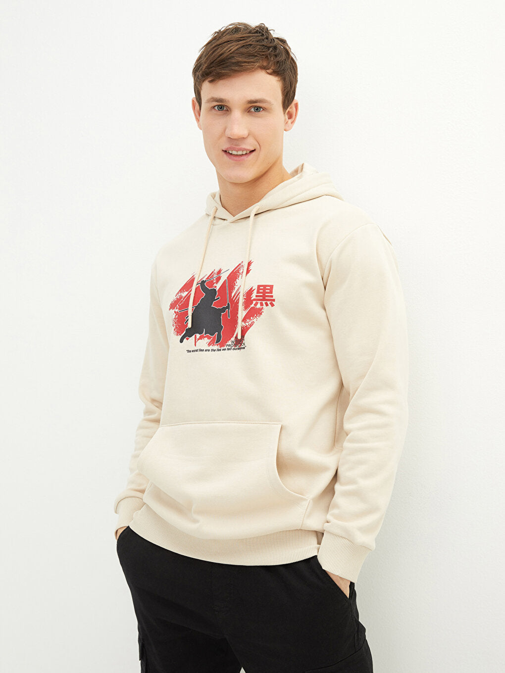 Oversize Long Sleeve Printed Men's Hoodie