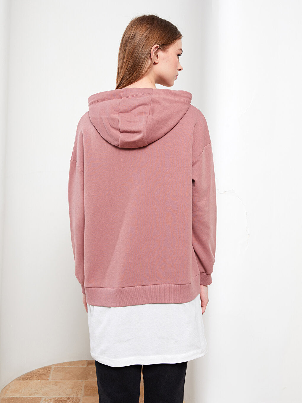 Hooded Plain Long Sleeve Oversize Women's Sweatshirt Tunic