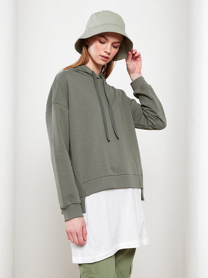 Hooded Plain Long Sleeve Oversize Women's Sweatshirt Tunic