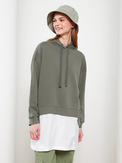 Hooded Plain Long Sleeve Oversize Women's Sweatshirt Tunic