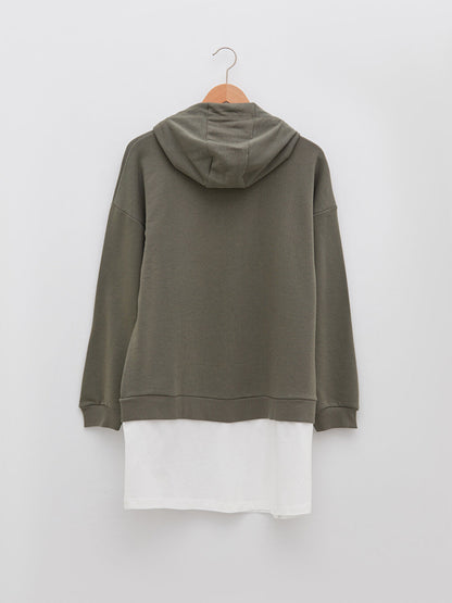 Hooded Plain Long Sleeve Oversize Women's Sweatshirt Tunic