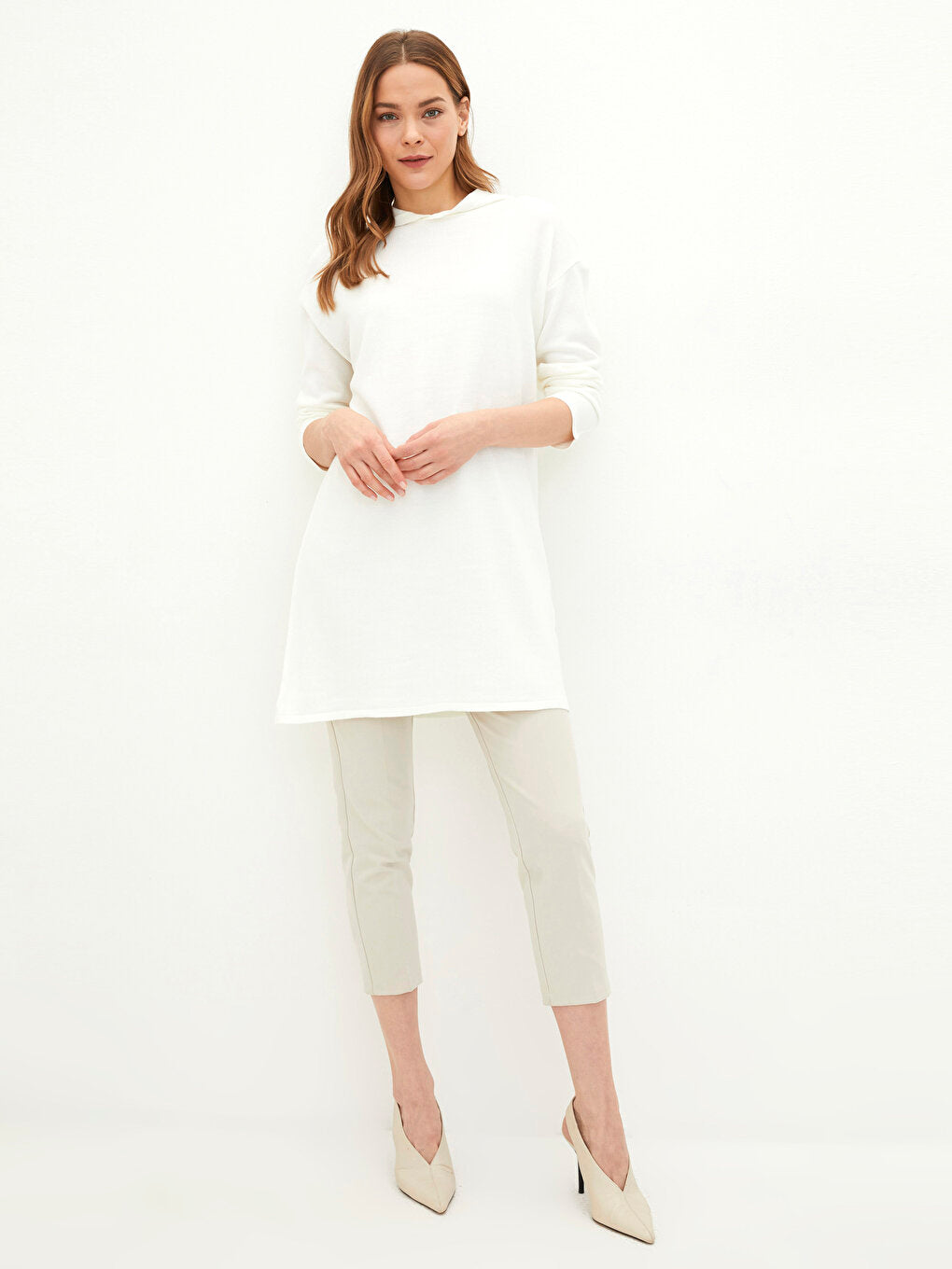 Hooded Plain Long Sleeve Women's Knitwear Tunic