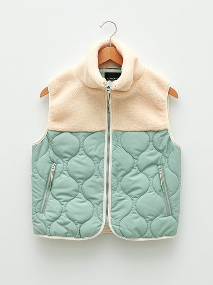 Stand-up Collar Color Block Women's Puffer Vest