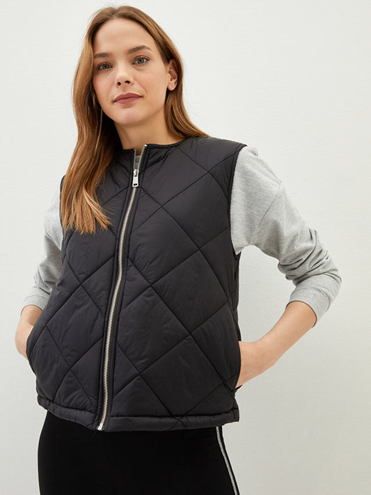 Crew Neck Quilted Patterned Women's Puffer Vest