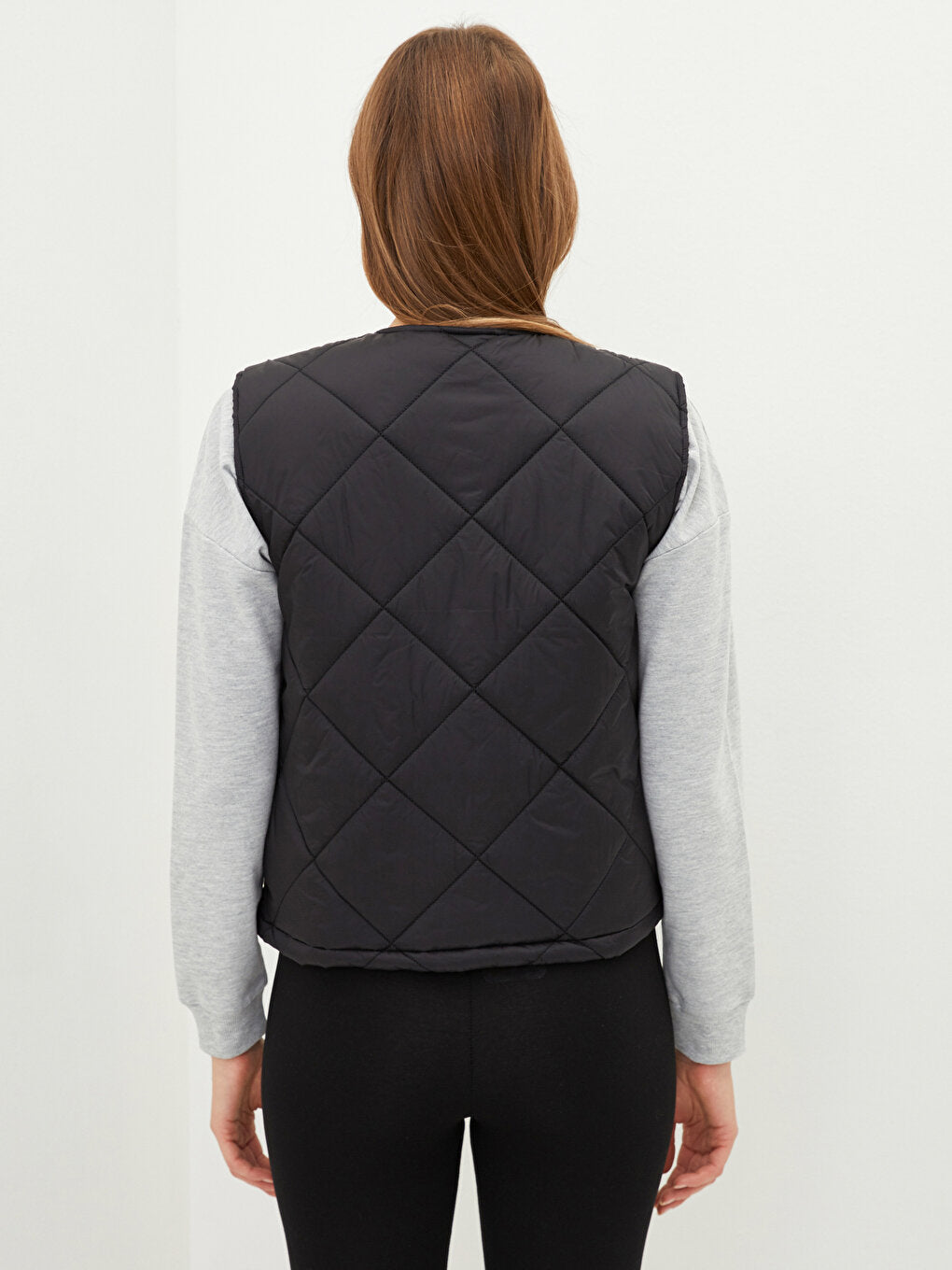 Crew Neck Quilted Patterned Women's Puffer Vest