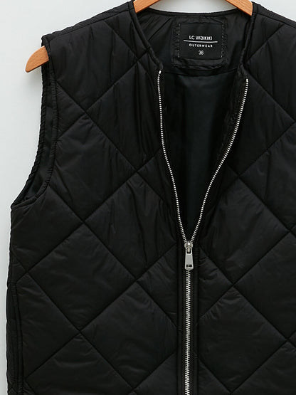 Crew Neck Quilted Patterned Women's Puffer Vest