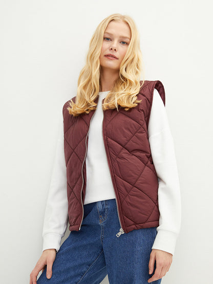 Crew Neck Quilted Patterned Women's Puffer Vest