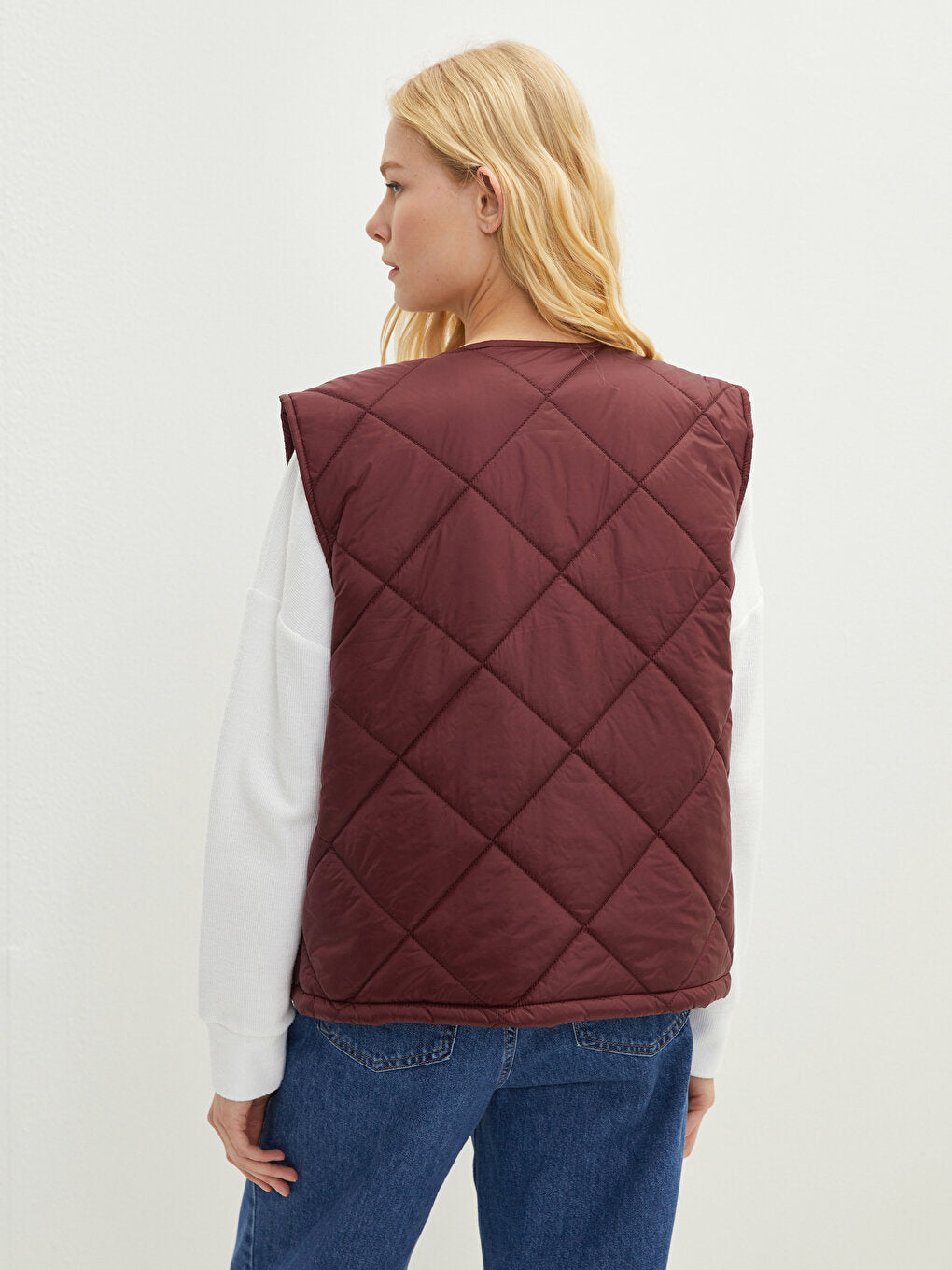 Crew Neck Quilted Patterned Women's Puffer Vest