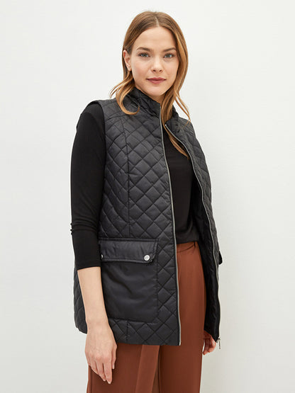 High Collar Quilted Patterned Women's Puffer Vest