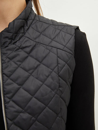 High Collar Quilted Patterned Women's Puffer Vest