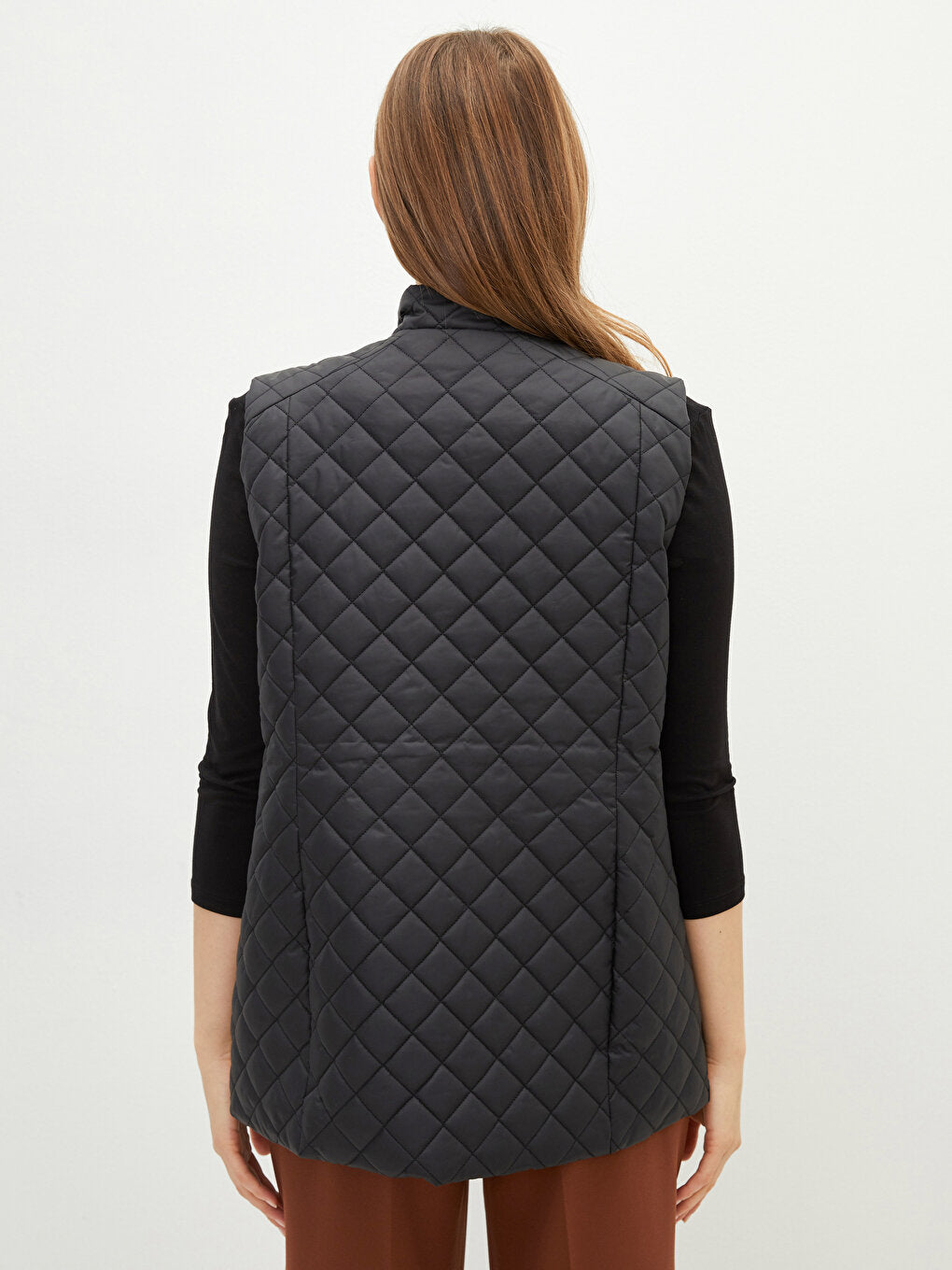 High Collar Quilted Patterned Women's Puffer Vest