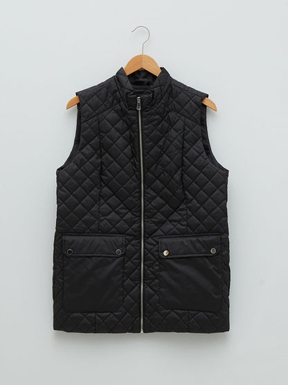 High Collar Quilted Patterned Women's Puffer Vest