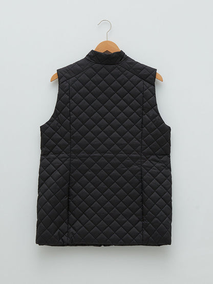 High Collar Quilted Patterned Women's Puffer Vest