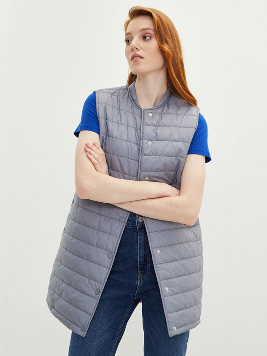 Women's High Collar Plain Puffer Vest