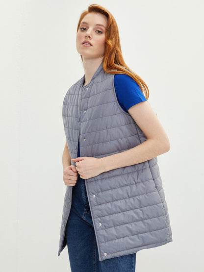 Women's High Collar Plain Puffer Vest