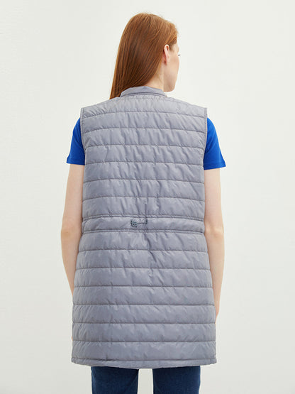 Women's High Collar Plain Puffer Vest