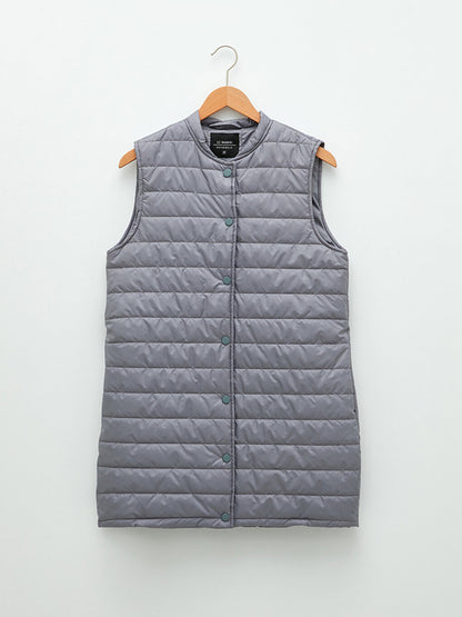 Women's High Collar Plain Puffer Vest