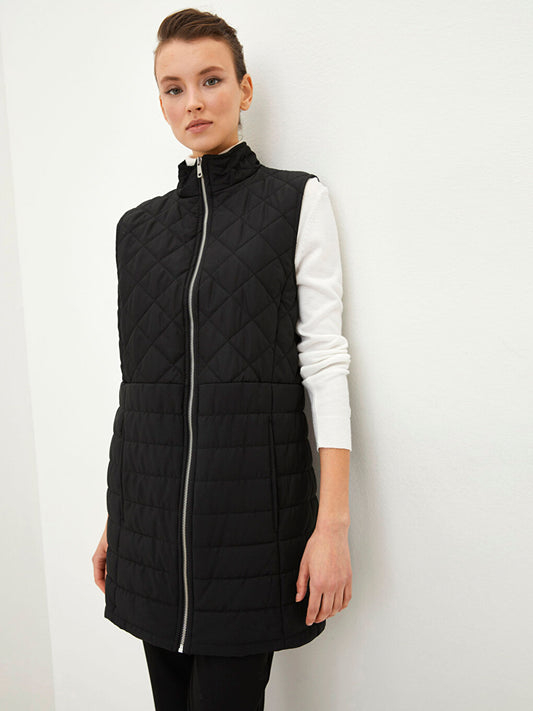 High Collar Quilted Patterned Women's Puffer Vest